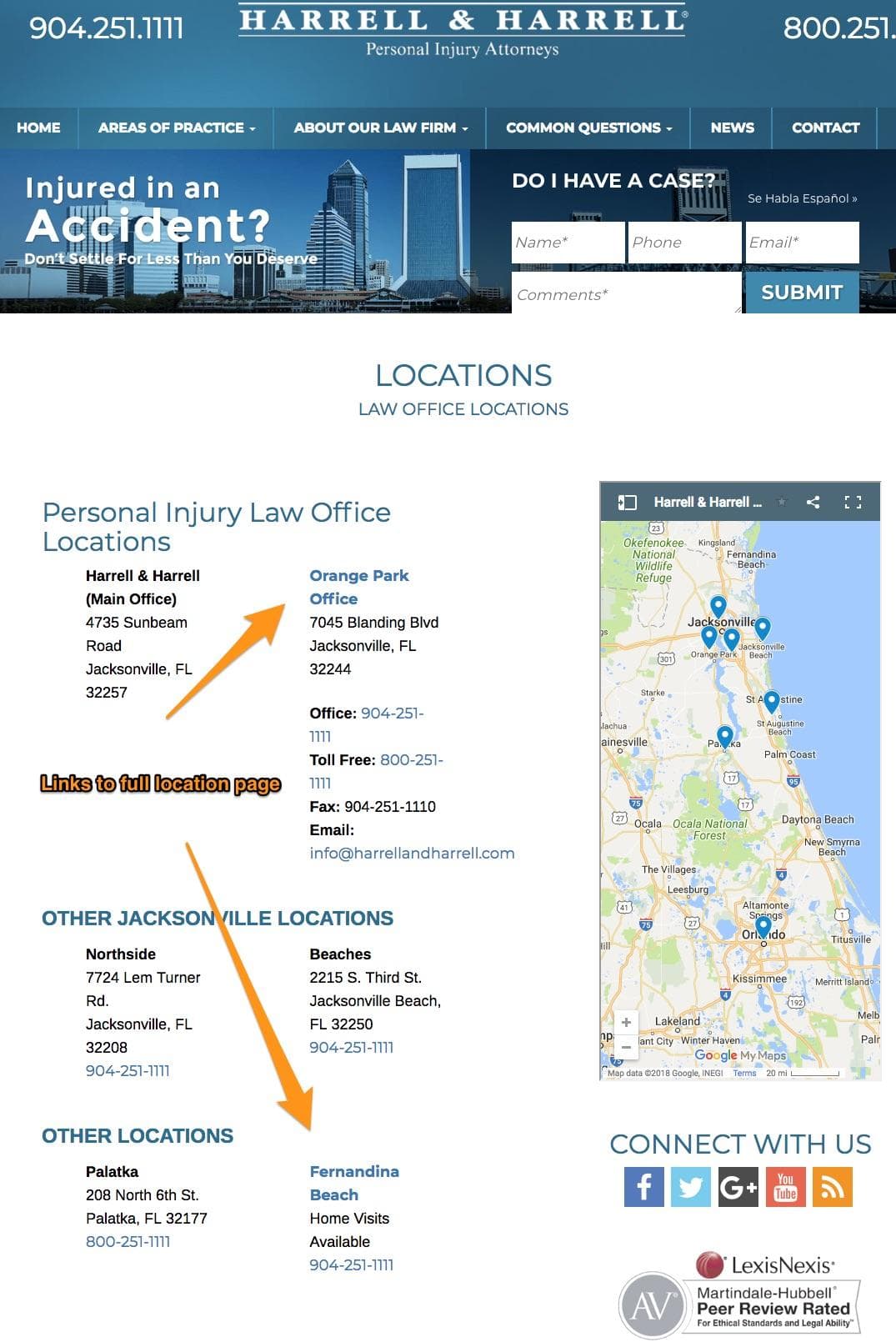 seo for lawyers location page example