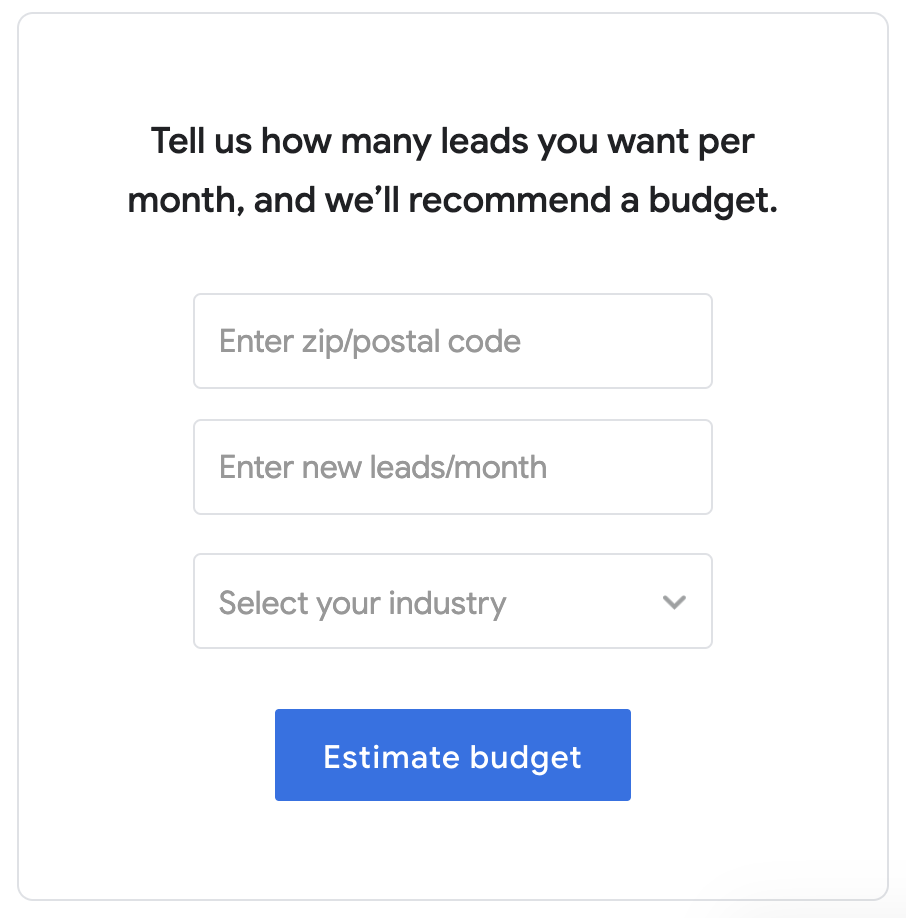 estimate your google LSA budget tool