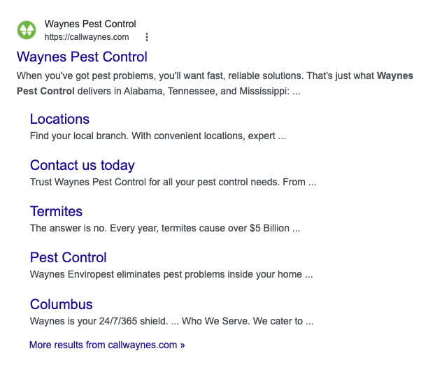 SERP sitelinks example