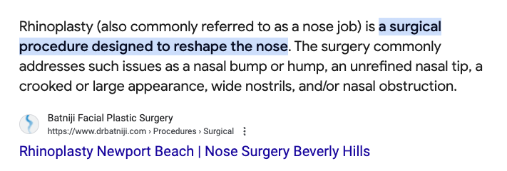SERP featured snippet example