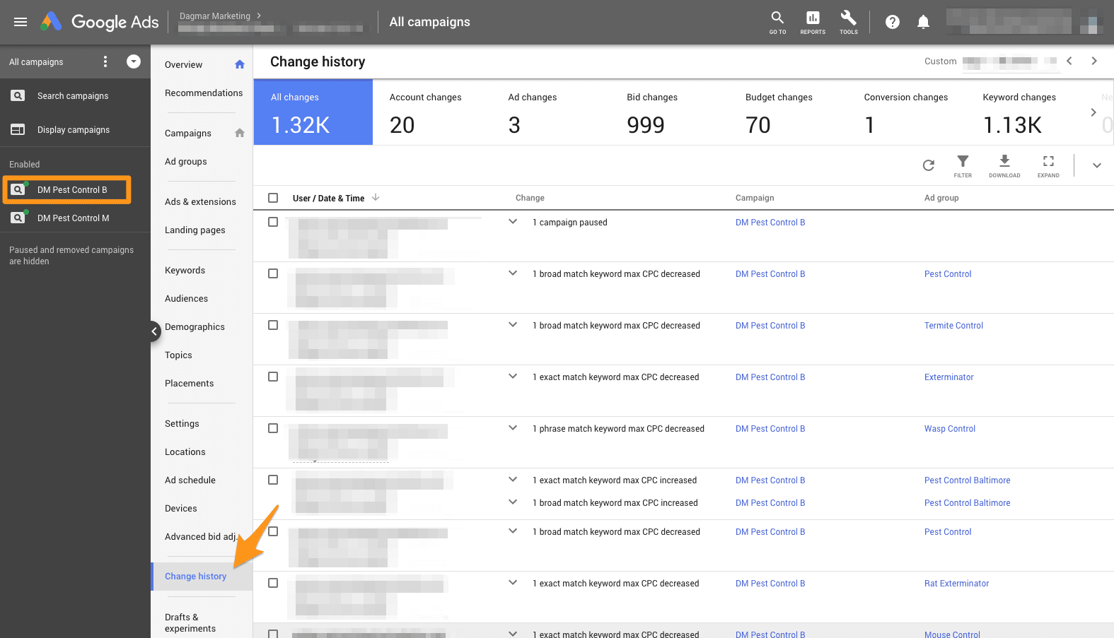 view your PPC campaign history