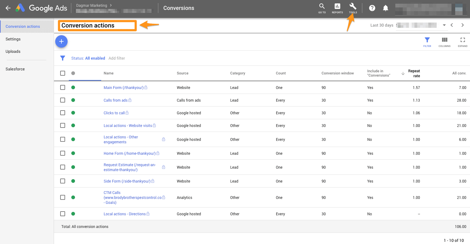 view your PPC campaign conversion goals