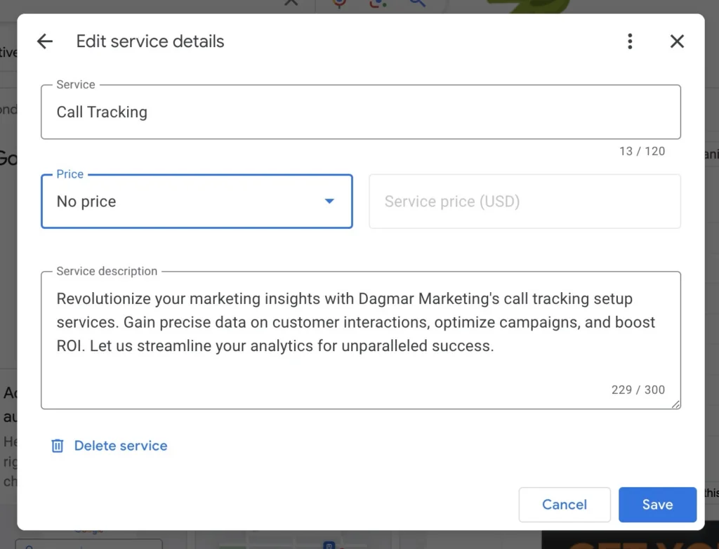 how to edit Google Business Profile services details