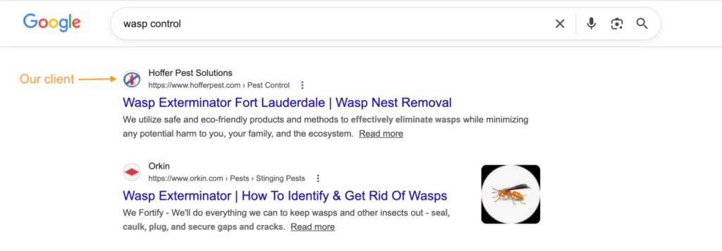 wasp control serp example